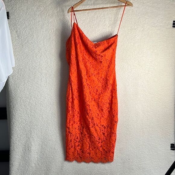 Bardot Dress Womens XL Orange Lace One Shoulder - Picture 2 of 9